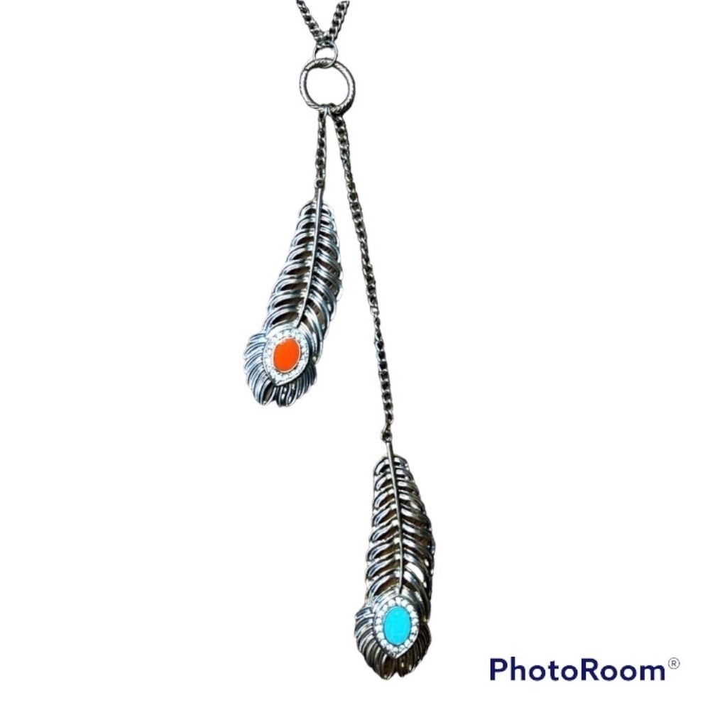 Vintage Silver Bohemian Feather Necklace